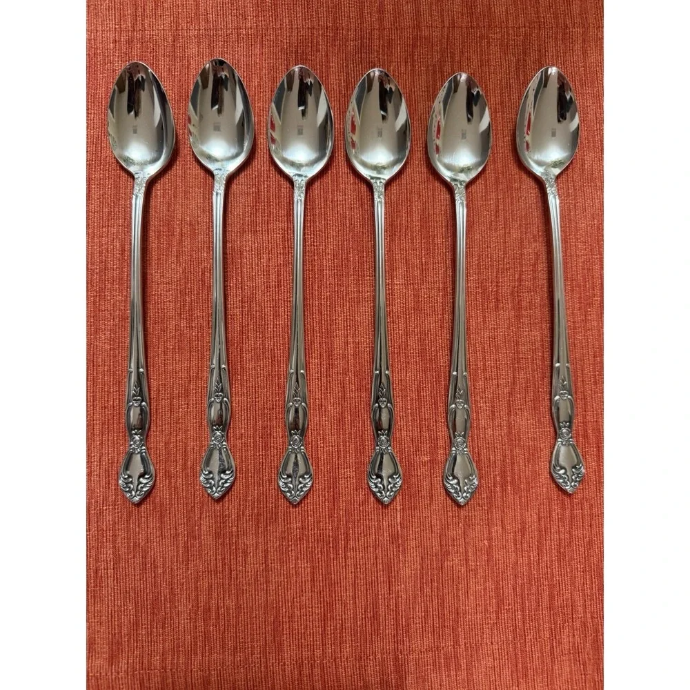 Vintage‎ Japan Stainless Steel Teaspoons Ornate Floral Victorian Scroll Set 6